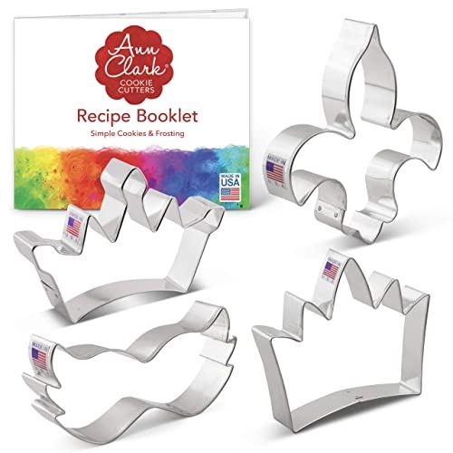 Ann Clark Cookie Cutters マルディグラ & ニューオーリンズ クッキー型4個セット(王冠、プリンセスの冠、マスク、アイリス)、レシピ小冊子付き