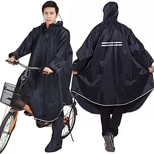 QIAN レインコート 自転車 メンズ レディース 雨具 レインポンチョ ポンチョ 通学通勤 軽量 完全防水 防汚 防風 男女兼用 ブラック