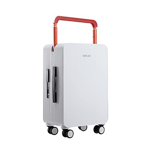 TUPLUS トロリースーツケース 旅行用コンテナ キャリーケース mサイズ 機内持ち込み 手荷物 サイド 滑り止め PC素材（34L 4.2kg) (White)