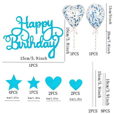 ケーキトッパー 誕生日ケーキ飾り ケーキ挿入カード Happy Birthday ケーキデコレーション 豪華セット 誕生日パーティーケーキ デコレーション お誕生日 ブルー