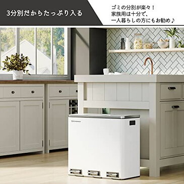 SONGMICS ゴミ箱 ダストボックス ペダル式 3分別 3×18L インナーバケット三つ ステンレス 密閉 音無し おしゃれ 横型 室内 キチン ベランダ 蓋付き LTB54WT