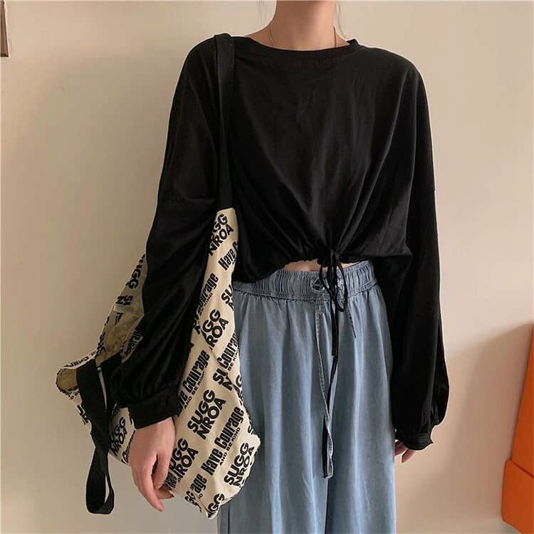 Tシャツ レディース スウェット 長袖 ショート丈 トップス クロップド丈 韓国ファッション 白 無地 ハイウエスト対応 へそ出し 春 秋 カジュアル ゆったり シンプル おしゃれ 可愛い トレンド 韓国風 トップス トレーナー プルオーバー パーカー 体型カバー tmrmassage-10003799 TMRリラックス サンプル画像3