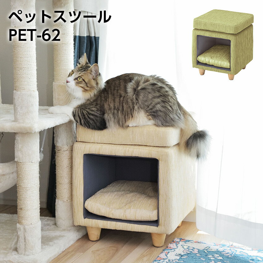 樂天商城 - ペットスツール PET-62 //ペットハウススツール スツール ペットハウス ペットベット 犬 猫 ペット クッション付き 脚付き 天然木 かわいい 収納 スクエア 店舗 カフェ ラウンジ ロビー ホテル 法人 東谷