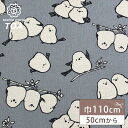 生地 【 Simply animal ブルーグレー 】 KOKKA 綿麻 綿麻キャンバス コットンリネンキャンバス 110cm巾 シマエナガ しまえなが 小鳥 動物柄 いきもの バッグ 巾着袋 エプロン インテリア 雑貨 入園 入学 可愛い Textile World TOA