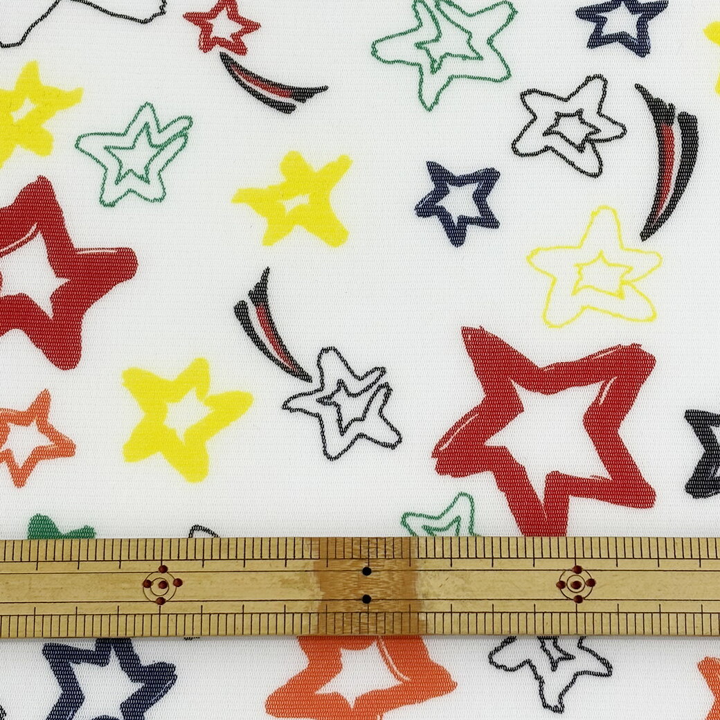 生地 【 パワーネット カラフルPT 白 】 パワーネット ネット生地 メッシュ生地 星 星柄 プリント プリント生地 チュール生地 チュール メッシュ ポップ カラフル ポリエステル おしゃれ 衣装 舞台衣装 仮装 コスチューム 手芸 ハンドメイド 洋裁 発表会 Textile World Toa