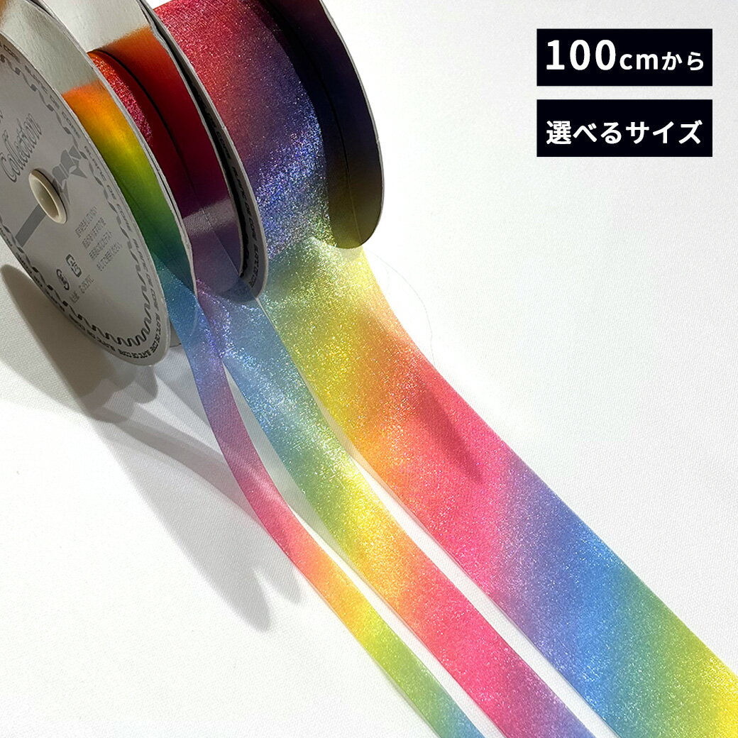 リボン【 BLANCDECORE レインボーオーガンジーリボン 選べるサイズ 】 BLANC DE CORE オーガンジーリボン ビビッド 虹色 レインボーカラー デコレーション アクセサリー カラフル 個性的 ゆめかわいい 飾り ヘアアクセサリー アレンジ ハンドメイド 手芸 Textile World TOA