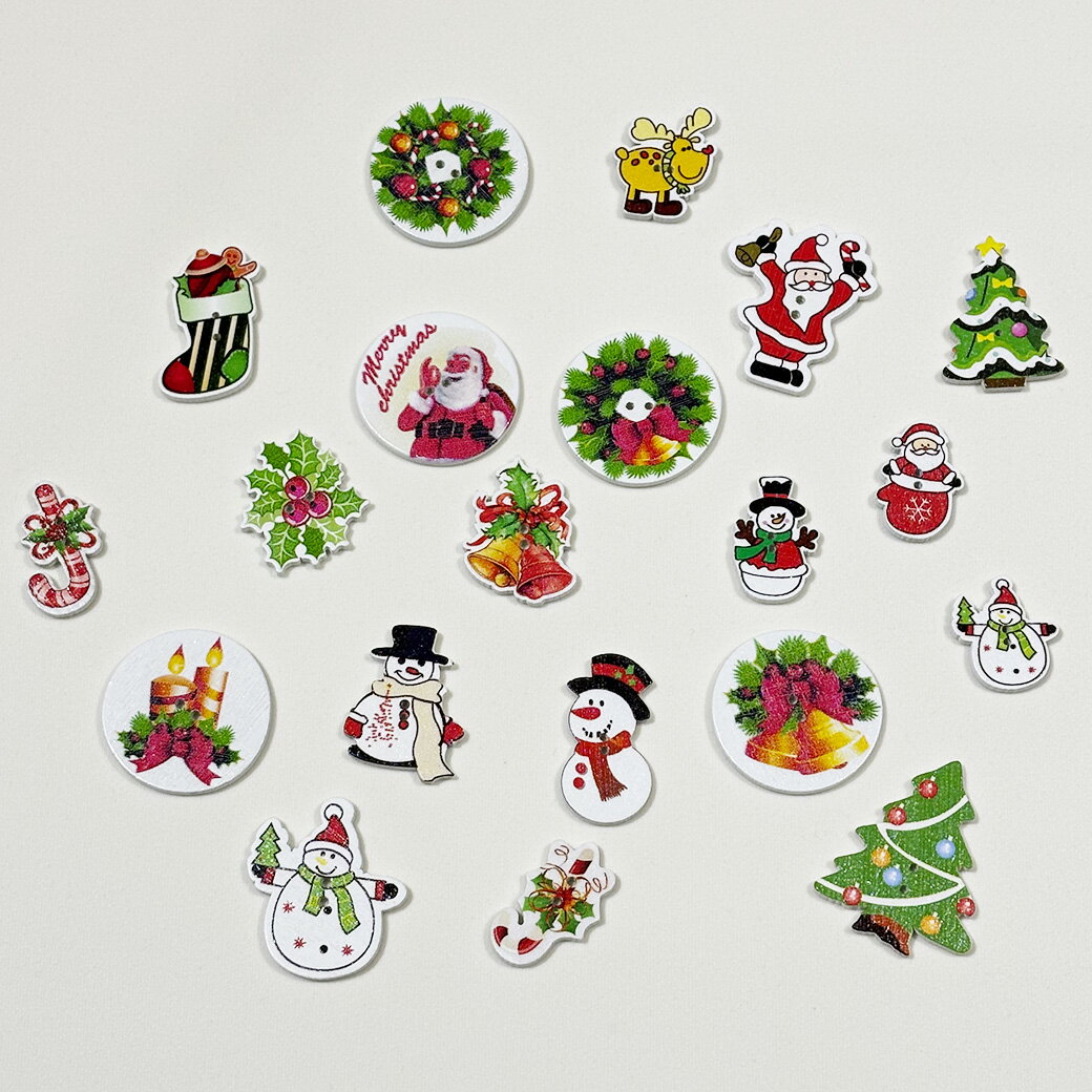 【★BLACK FRIDAY★P5倍】 【 クリスマスウッドボタン2025 20個入 2つ穴 】 クリスマス ボタン ウッドボタン 釦 サンタさん サンタクロー...