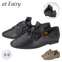 at Fairy 8346 フェアリー バブーシュ ローヒール シューズ ぺたんこ靴 深甲 本革 2WAY 履きやすい やわらかい リボン 主婦 ミセス オフィスカジュアル