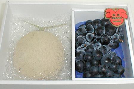 静岡産 マスクメロン白級 1.5kg・たねなしピオーネブドウ900g 化粧箱入り ○ご贈答おすすめ果物です|種無しぶどう 温室メロン ギフト プレゼント お中元 たねなしぶどう 葡萄 ブドウ 黒ぶどう