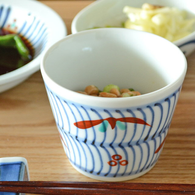 【砥部焼 梅山窯】色絵笹のそばちょこ