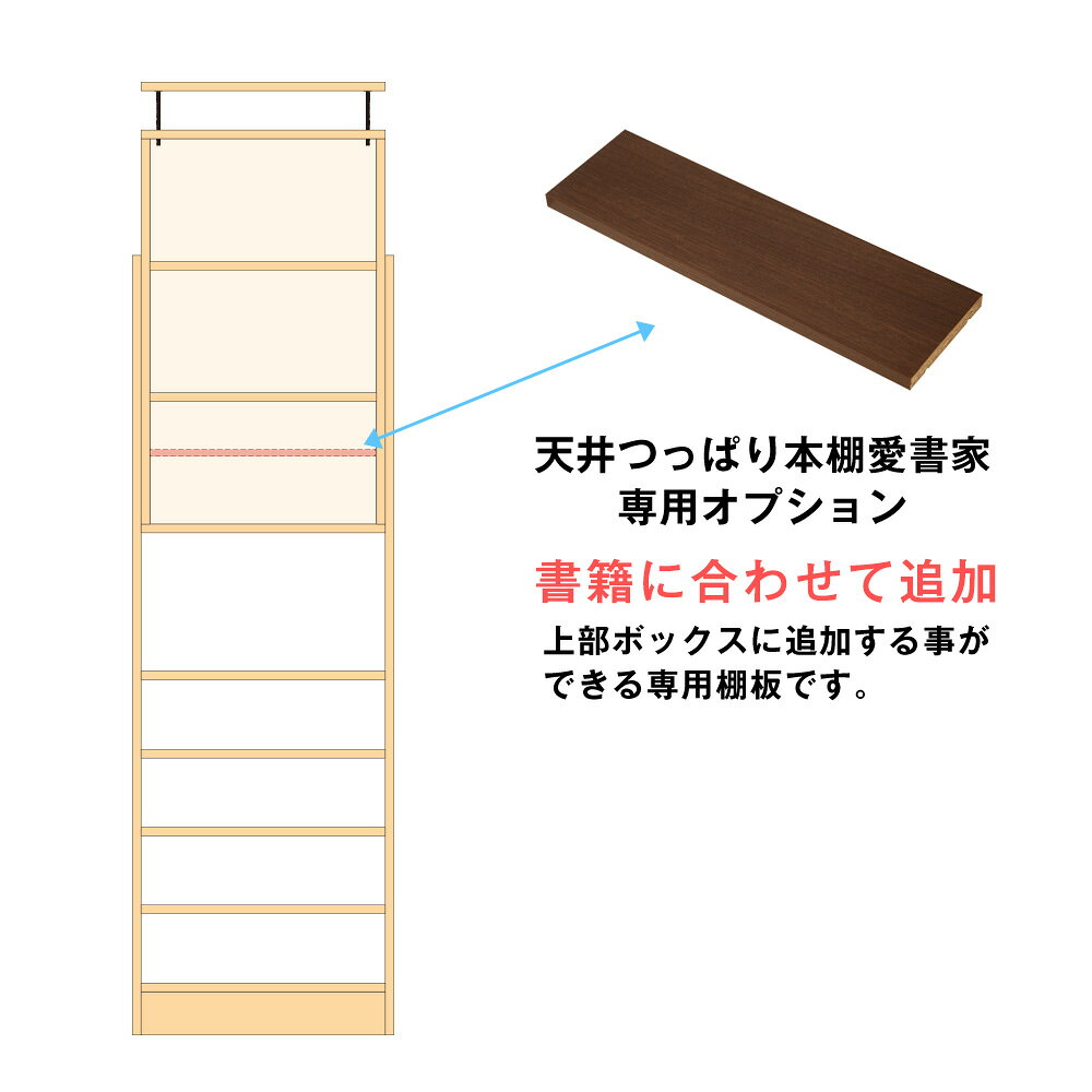 奥行17cm薄型 天井つっぱり本棚「愛書家」専用 上部ボックス用追加棚板 [3]