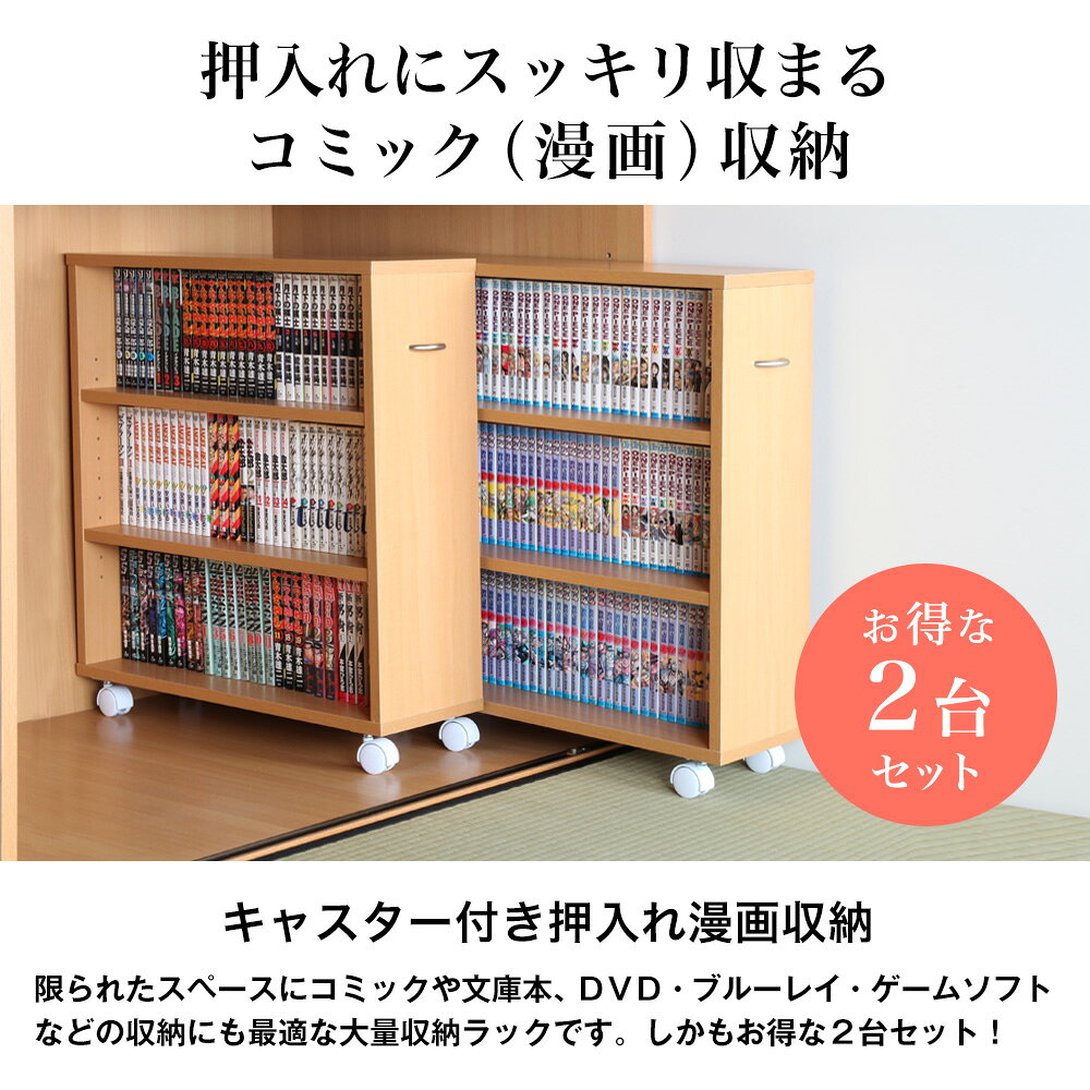 日本製 キャスター付き押入れコミックラック 2台セット 押入れ収納 キャスター付き...