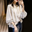 ブラウス レディース きれいめ 40代 秋新作 オシャレブラウス 白シャツ 長袖トップス パフスリーブ プリントブラウス ボヘミア風 大人 上品 ゆったり