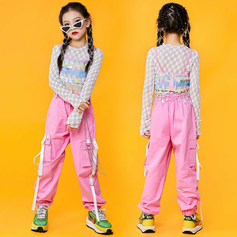 【楽天ス一パ一セ一ル】韓国 子供服 ピンク カラフル セットアップ 女の子 ヒップホップ キッズ ダンス衣装 トップス へそ出し 半袖 tシャツ ダンス 衣装 キッズ チアガール ピンク パ