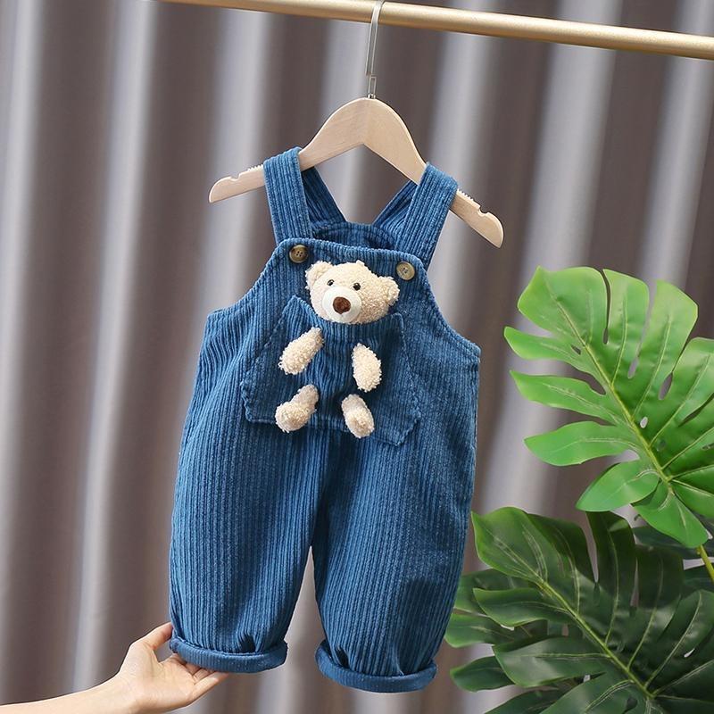 サロペット キッズ オーバーオール つり パンツ ズボン コーデュロイ 韓国風 クマ付き 子供 子ども 子供服 かわいい 秋 冬 通学 通園 おしゃれ 送料無料