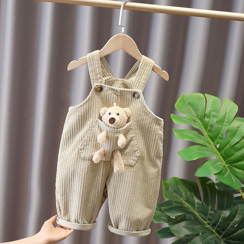サロペット キッズ オーバーオール つり パンツ ズボン コーデュロイ 韓国風 クマ付き 子供 子ども 子供服 かわいい 秋 冬 通学 通園 おしゃれ 送料無料
