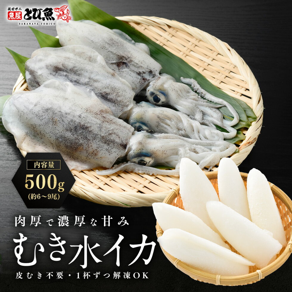 【送料無料】むき水イカ 500g 約6〜9尾入り アオリイカ 高級 海鮮 刺身用 皮むき不要 1杯ずつ冷凍 解凍..