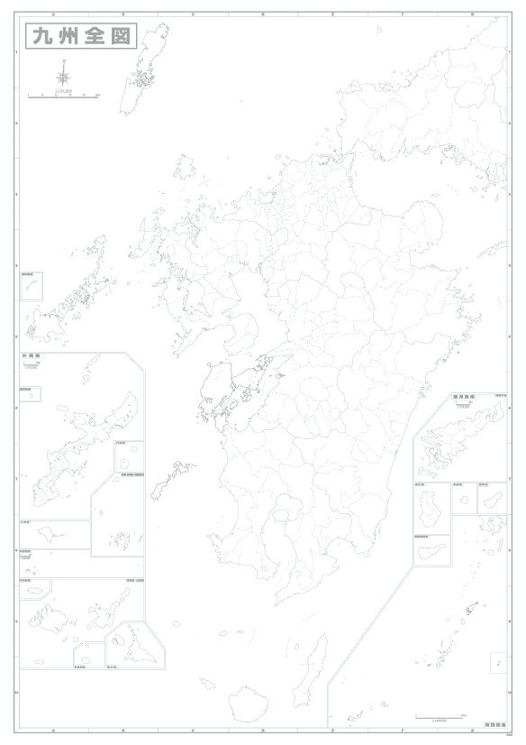 ホワイトボードラミネート九州白地図ポスター（B1判）