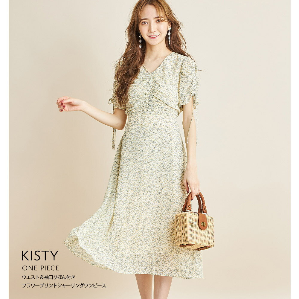 ウエスト＆袖口りぼん付きフラワープリントシャーリングワンピース【kisty　キスティ】tocco closet(トッコクローゼット) ≪Relax Maxi Onepiece Collection≫りぼん フラワー シャーリング ワンピースのサムネイル