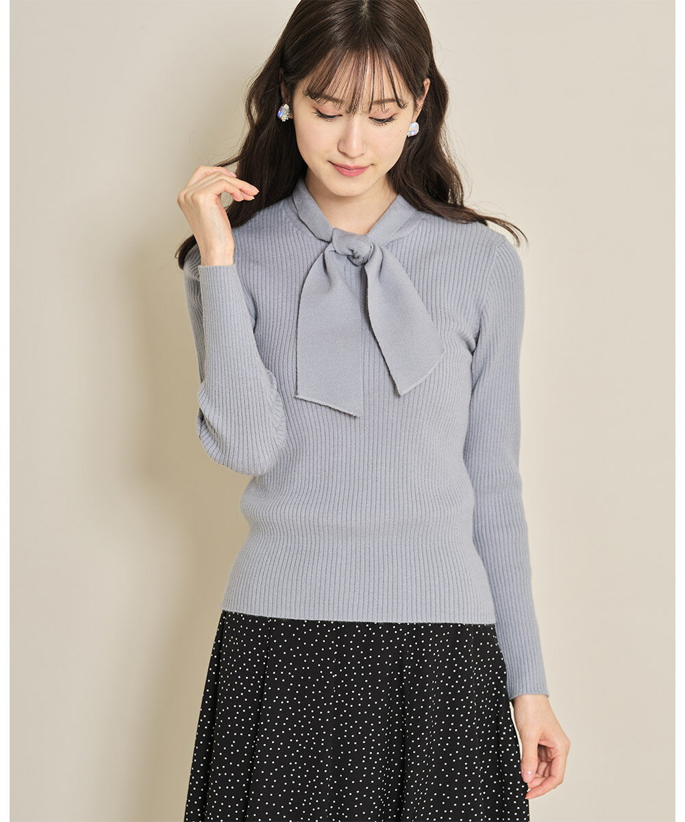 送料無料☆お行儀よく、可愛く、レディに。ボウタイリブニットプルオーバー【jerany　ジェラニー】tocco closet(トッコクローゼット)舞川あいくさんはブルーグレー着用 レディース トップス ニット クラシカル ボウタイリボン すっきり きちんと感 上品 長袖 秋冬