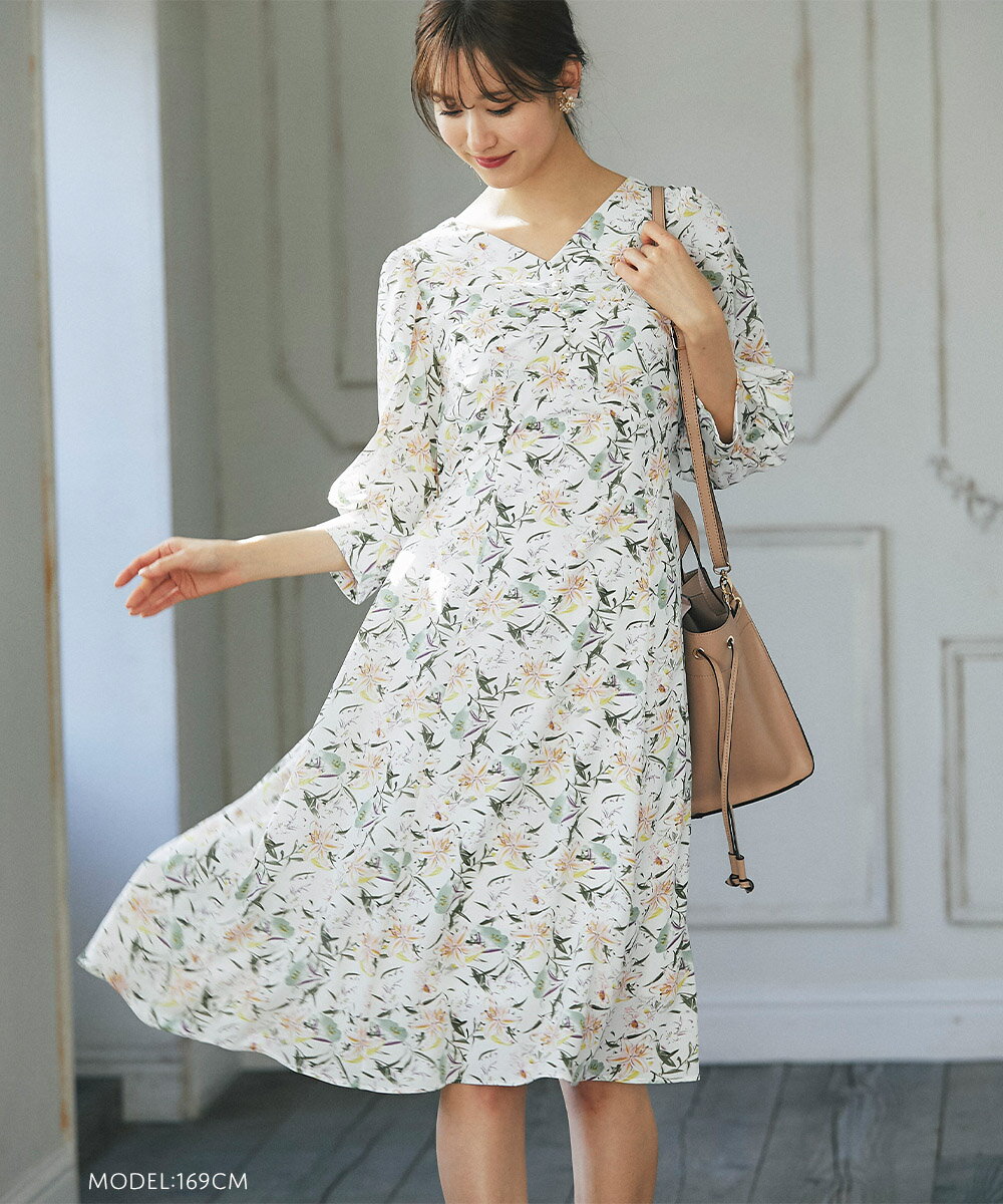 ウエストりぼん付きパール装飾フラワープリントワンピース【maverin　マヴェリン】tocco closet(トッコクローゼット) オフホワイト レディース ピンクのサムネイル