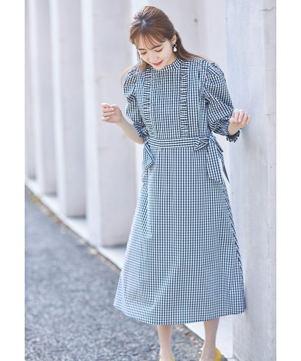 2WAYサイドりぼんベスト付きギンガムチェックワンピース【lonorse　ロノーズ】tocco closet(トッコクローゼット)　ネイビー ブラックのサムネイル