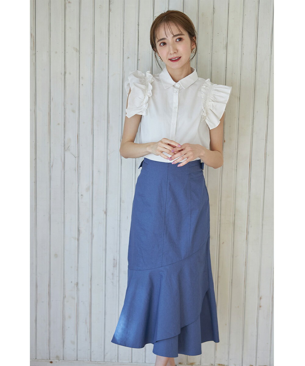 サイドベルト付き切り替えデザインデニムマーメイドスカート【lamorde　ラモード】tocco closet(トッコクローゼット)　ホワイト ブルーのサムネイル