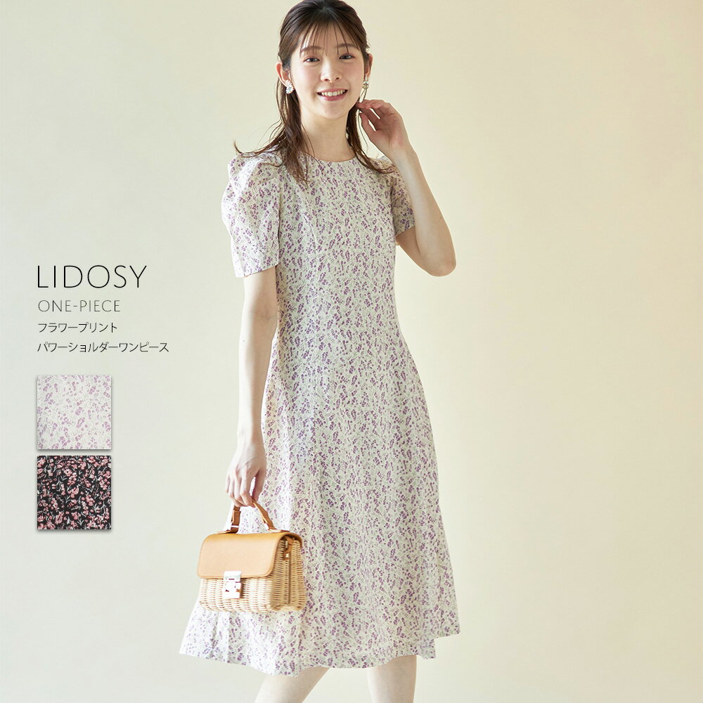 フラワープリントパワーショルダーワンピース【lidosy　リドシー】tocco closet(トッコクローゼット)　アイボリー ブラックのサムネイル