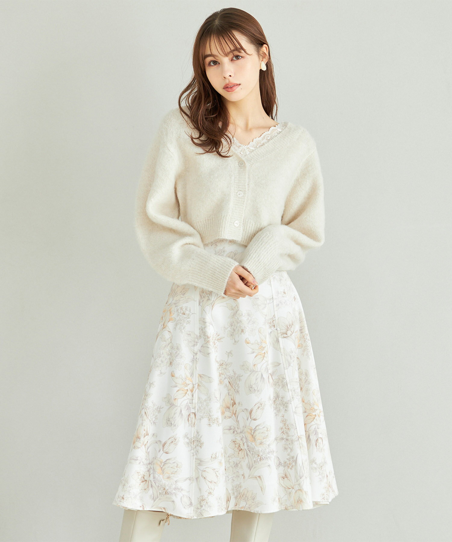 ショートシャギーニットカーディガン【lamacia ラメーシア】tocco closet(トッコクローゼット)　 アイボリー アイスグレー 商品番号：186-176664のサムネイル