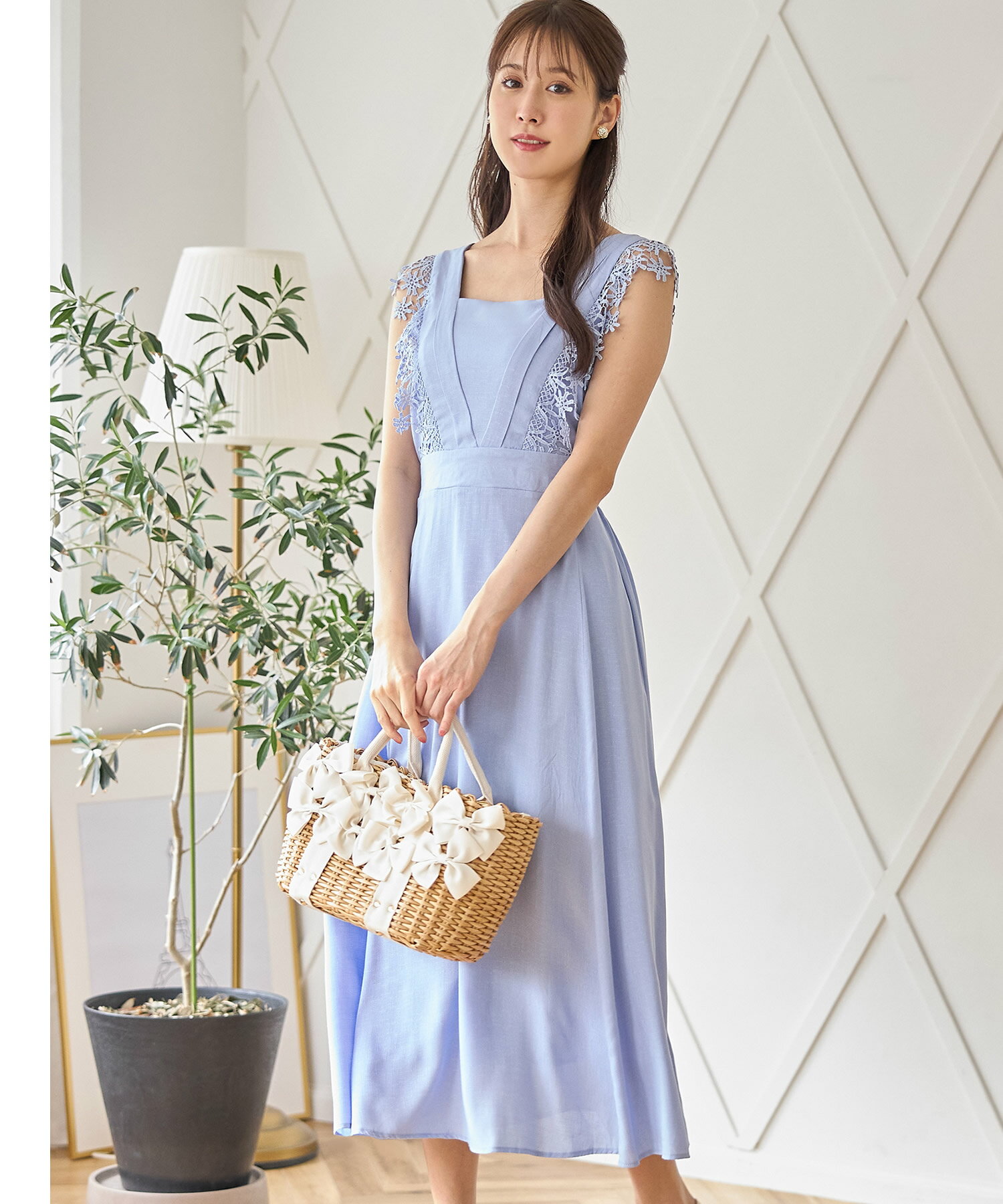 レース切り替えリネンライクノースリーブワンピース≪COLOR COLLECTION 2023≫【sorrel ソレル】tocco closet(トッコクローゼット)　 サックス ブラック ローズピンク
