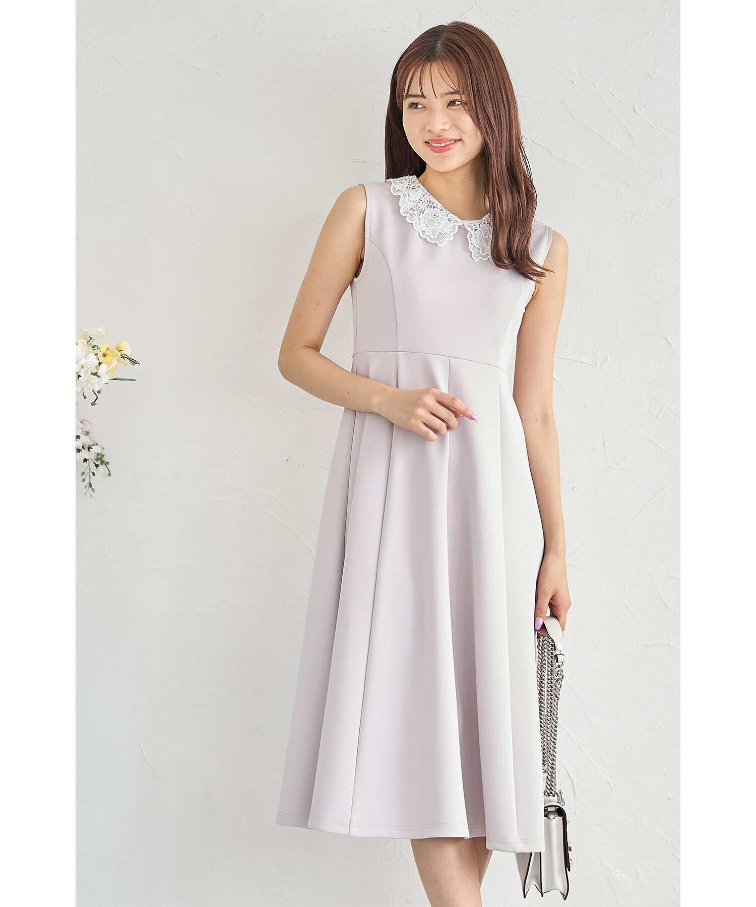 2WAYレース襟付きノースリーブダンボールワンピース【poleas ポレアス】tocco closet(トッコクローゼット)　※舞川あいくさんはアイスグレー着用 アイスグレー ブラックのサムネイル