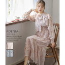 前後2WAYボウタイりぼん付きラッフルスリーブシアーフラワーラメプリントワンピース【adenia アデニア】tocco closet(トッコクローゼット) ピンク ブルー 商品番号：186-182809