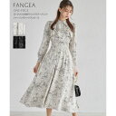 ヨークフリル付きラインフラワープリントシャーリングシャツワンピース【fangea ファンジア】tocco closet(トッコクローゼット) アイボリー ブラック 商品番号：186-182719