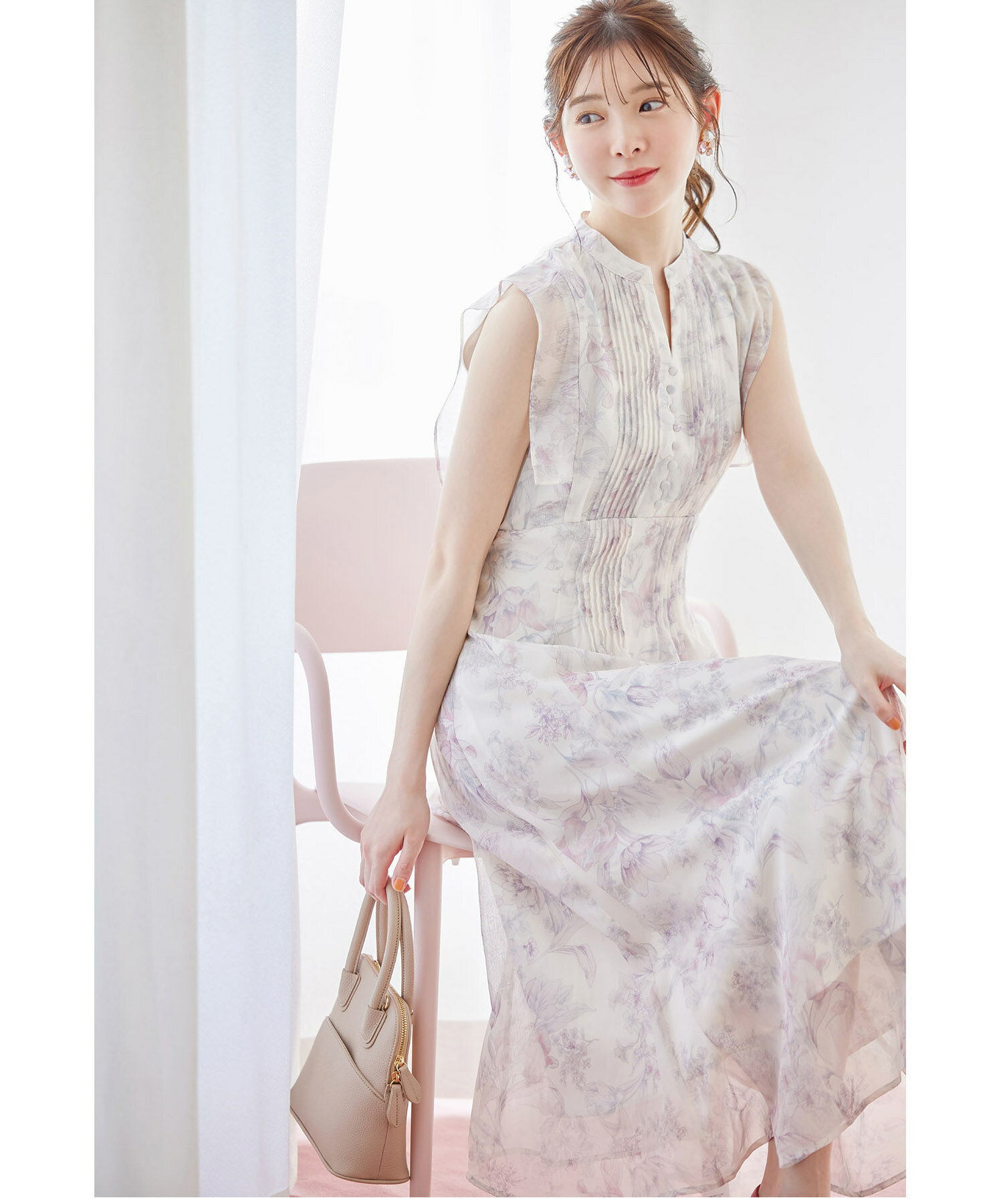 ピンタック使いニュアンスフラワーワンピース【malsey マルシー】tocco closet(トッコクローゼット)　※有村実樹さんはピンク着用　ピンク イエロー ラベンダー 商品番号：6-182760のサムネイル