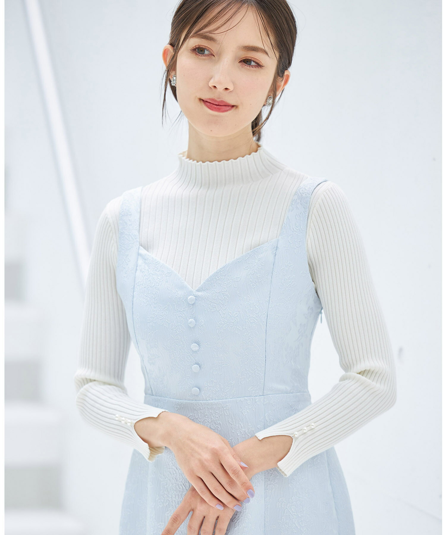 袖口パール付き七分袖ラメ入りリブニットプルオーバー【serfew サーフュ】tocco closet(トッコクローゼット)　ミント、オフホワイト着用 オフホワイト ミント ピンク 商品番号：6-182816のサムネイル