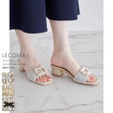 楽天toccoスクエアパールビジュー付き異素材サンダル【lecoma レコマ】tocco closet（トッコクローゼット）　 アイスグレー ベージュ ブラック 商品番号：186-183677