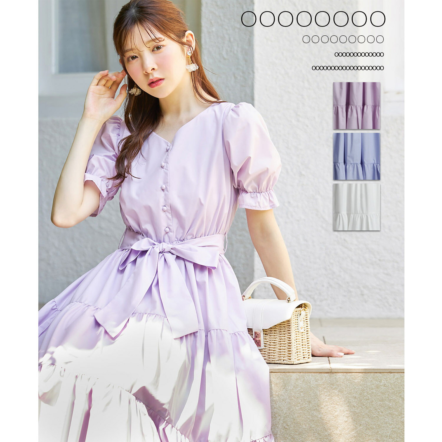 愛されヒロイン♪2WAYウエストリボン付きティアードワンピース【nillea ニレア】tocco closet(トッコクローゼット) ラベンダー オフホワイト ブルー 商品番号：186-184632のサムネイル