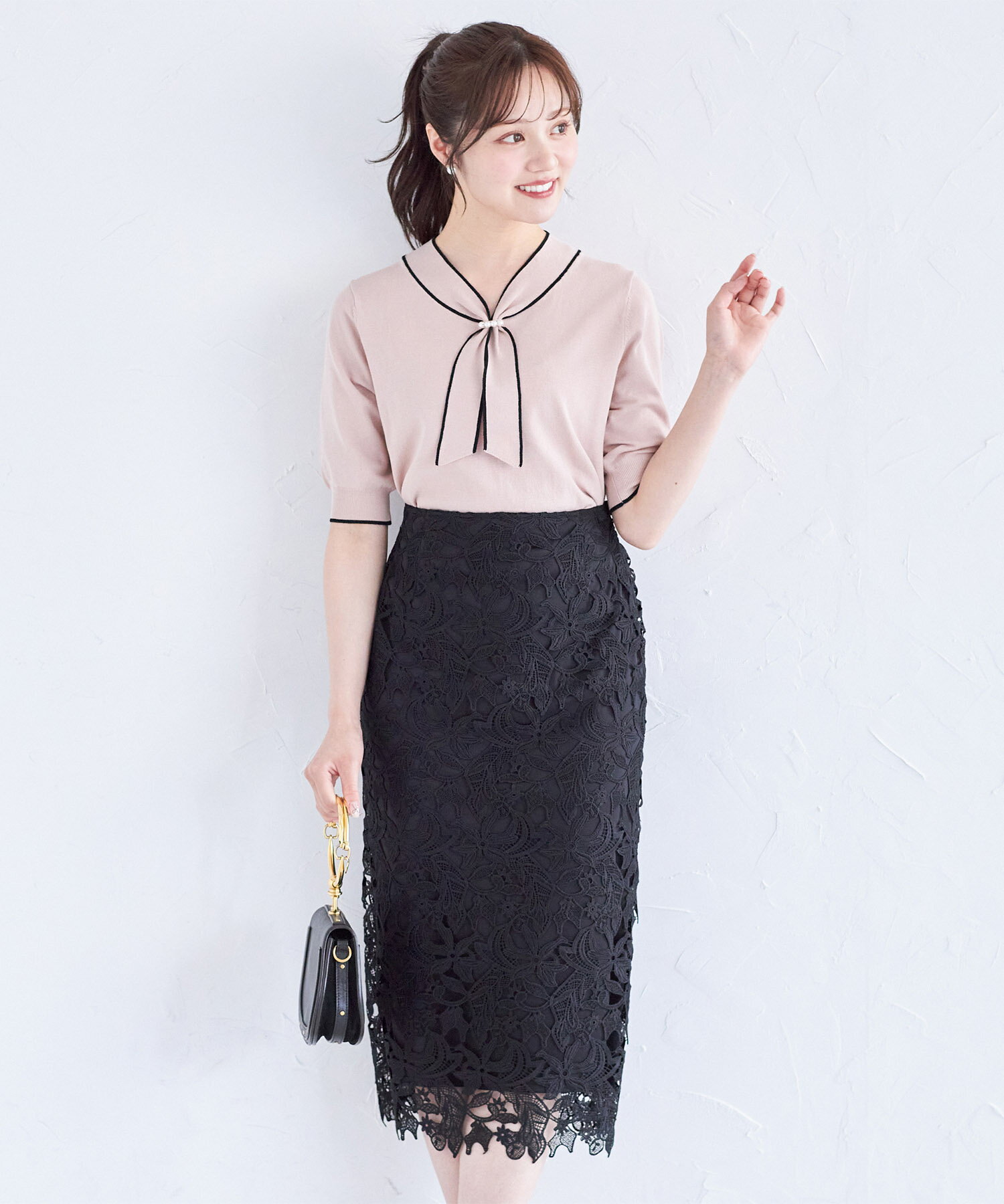 ケミカルフラワーレースタイトスカート【rodely ロデリー】tocco closet(トッコクローゼット)　 グレイッシュパープル ブラック アイスグレー　ピンク　商品番号：186-178441