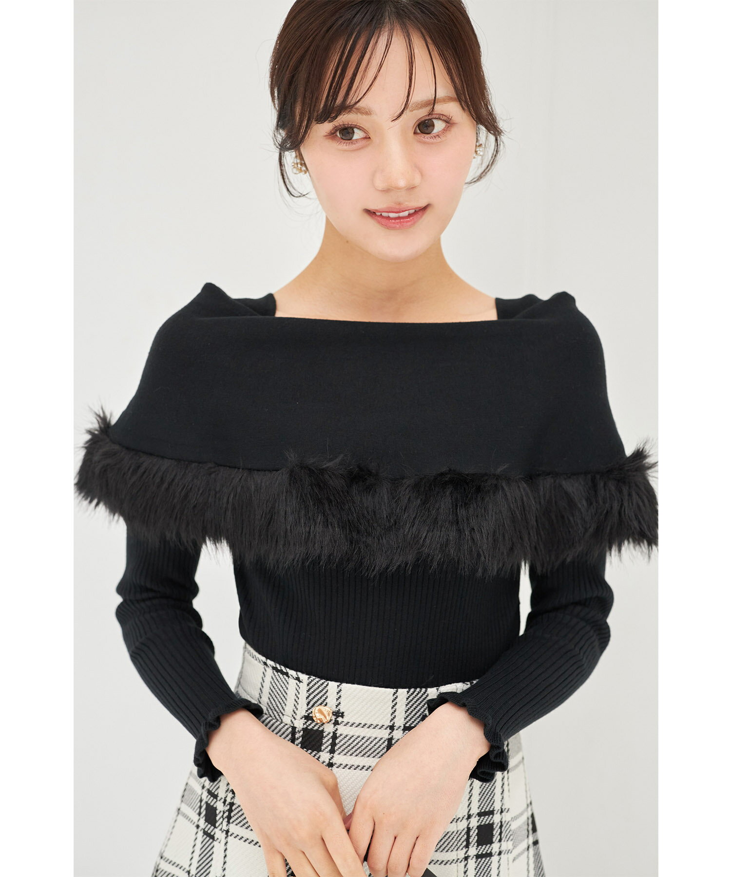 楽天市場】ファー付き（カラーブラック）（ニット・セーター｜トップス