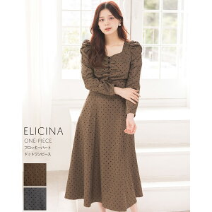 フロッキーハートドットワンピース【elicina エリシナ】tocco closet(トッコクローゼット) ※紺野彩夏さんはブラウン着用 ブラウン チャコールグレー 商品番号:186-201017