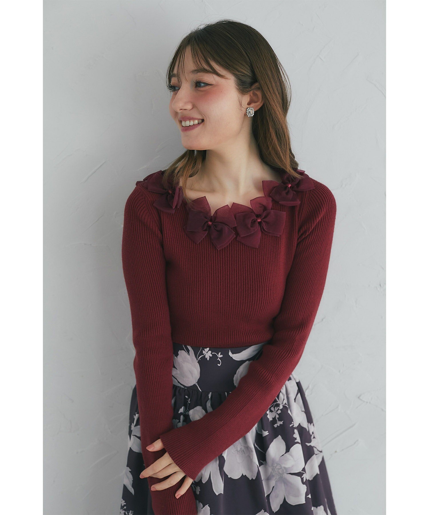Rakuten - シアーリボン付きリブニットプルオーバー【settina セティナ】tocco closet(トッコクローゼット)　ボルドー オフホワイト ラベンダー ブラック 商品番号：186-198919