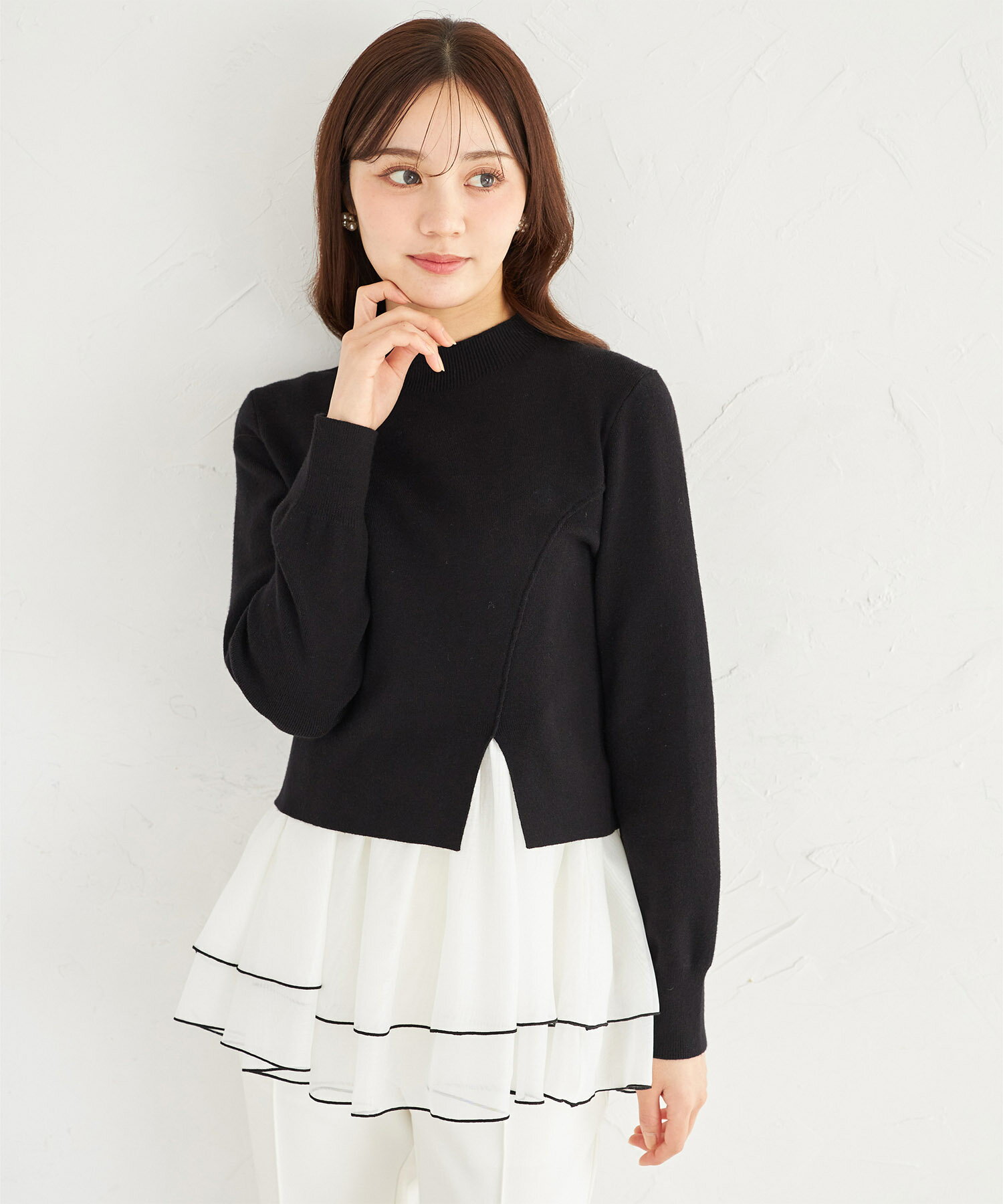 Rakuten - フリルキャミソール付きレイヤードニットプルオーバーtocco closet(トッコクローゼット)　※中野恵那さんはブラック着用 ブラック ネイビー オフホワイト 商品番号：186-202070