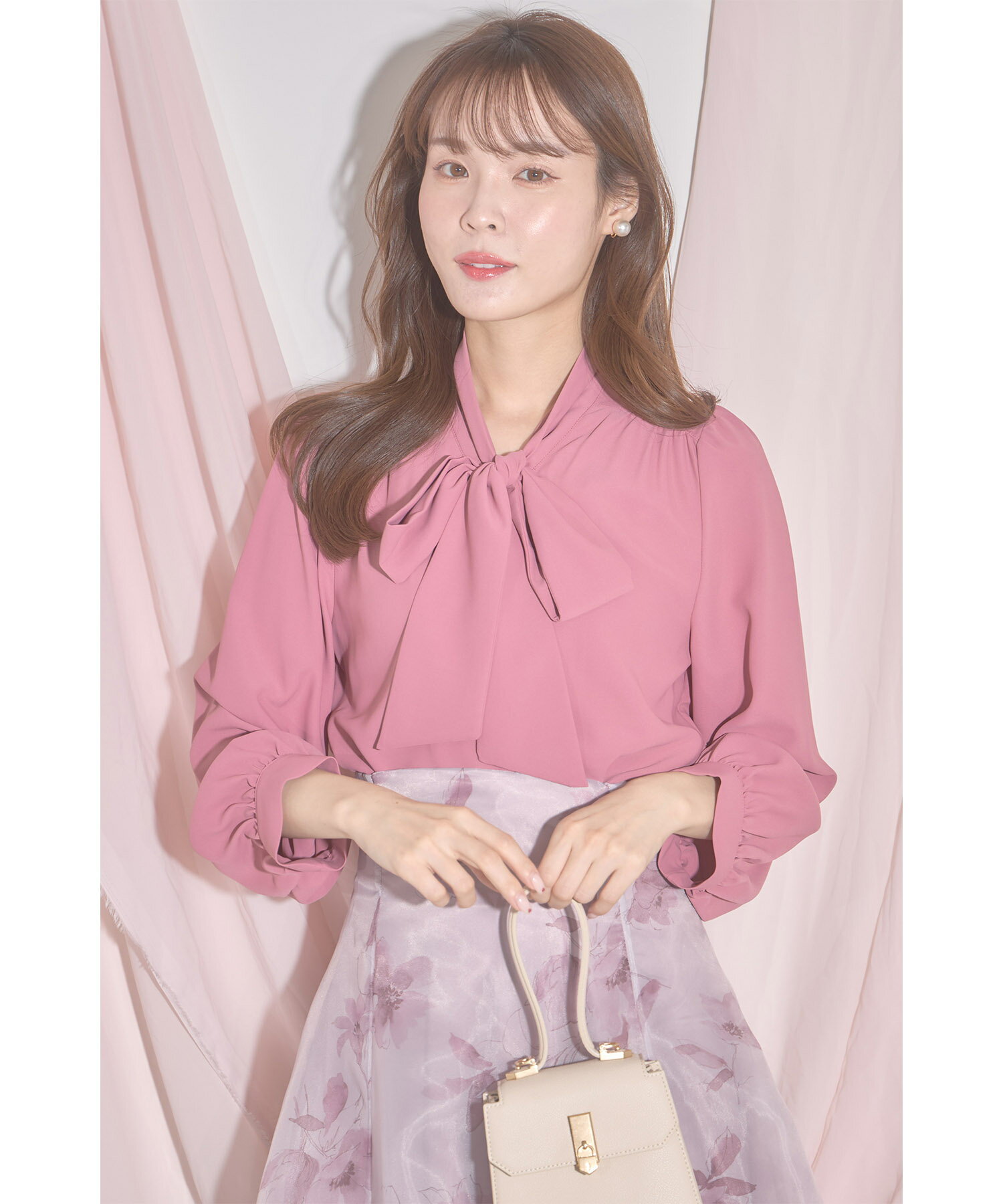 楽天市場】リボン ブラウス（カラーピンク）（シャツ・ブラウス