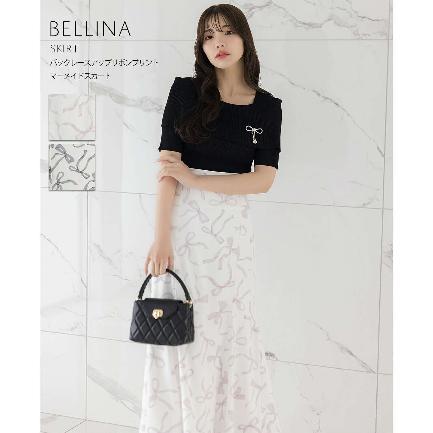 バックレースアップリボンプリントマーメイドスカート【bellina ベリーナ】tocco close