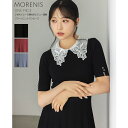 2WAYレース襟付きビジュー装飾プリーツニットワンピース【morenis モレニス】tocco closet(トッコクローゼット) ※小栗有以さんはブラック着用 ブラック ローズピンク グレイッシュブルー 商品番号:186-195880