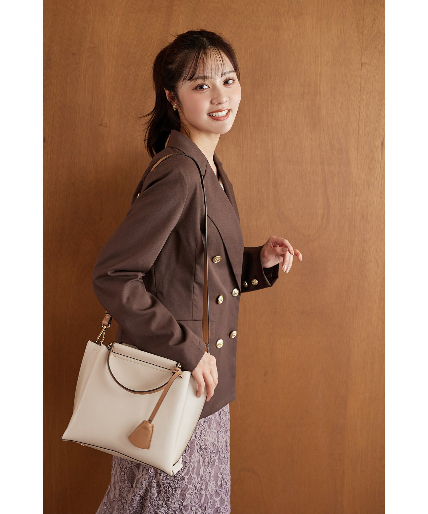 2WAYショルダー＆キーチャーム付きバッグ【fantina ファンティナ】tocco closet(トッコクローゼット)　 アイボリー ブラック 商品番号：186-193655