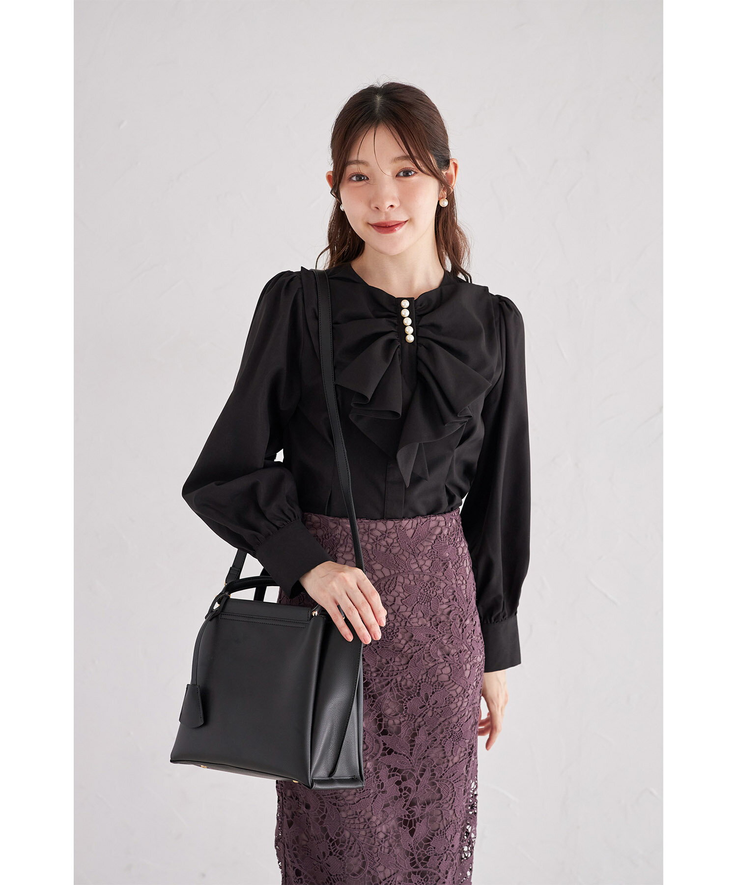 2WAYショルダー＆キーチャーム付きバッグ【fantina ファンティナ】tocco closet(トッコクローゼット)　 アイボリー ブラック 商品番号：186-193655