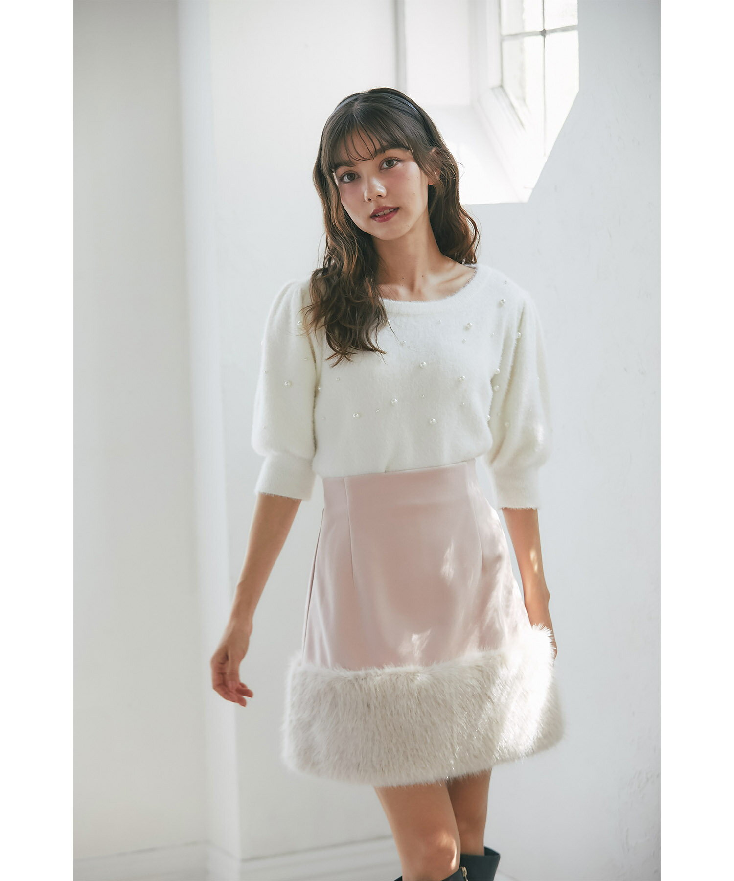 Rakuten - インナーパンツ付き裾ファー切り替えミニスカート【salarin サラリン】tocco closet(トッコクローゼット)　 ピンク ライトベージュ 商品番号：186-198710