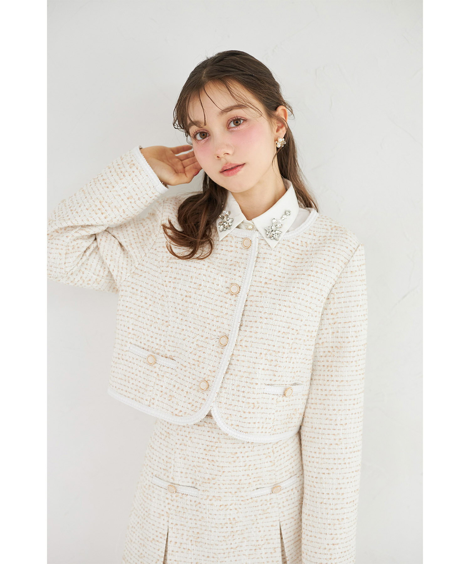 Rakuten - ブレード縁ツイードジャケットtocco closet(トッコクローゼット)　 ベージュ ライトブルー 商品番号：186-202760