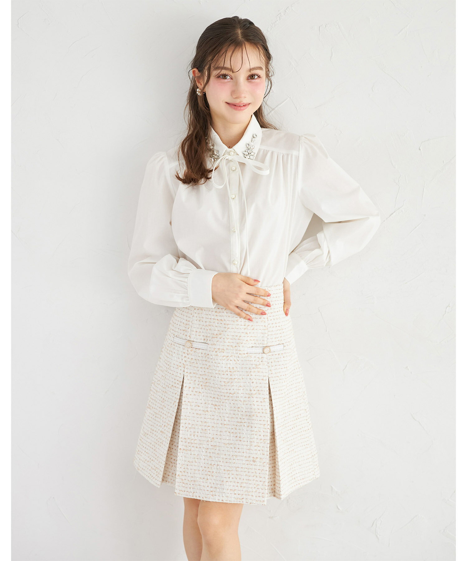 Rakuten - ツイードタックミニスカートtocco closet(トッコクローゼット)　 ベージュ ライトブルー 商品番号：186-202761